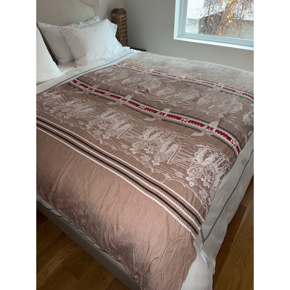 Vtg Bates Western Twin Bedspread Blanket Mid-Century Americana Textile 50's